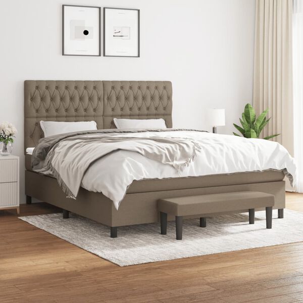 vidaXL Cama box spring con colch&oacute;n tela gris taupe 180x200 cm