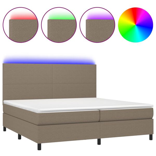 vidaXL Cama box spring colch&oacute;n y luces LED tela gris taupe 200x200 cm