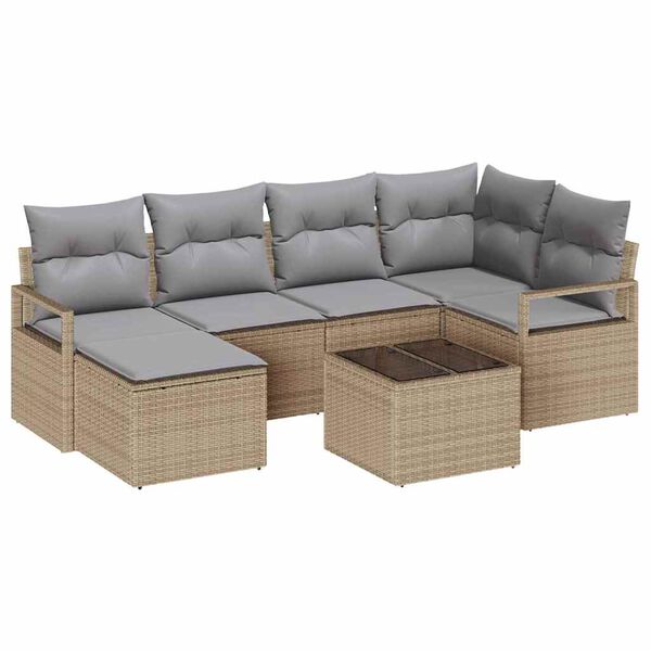 vidaXL Conjunto de sof&aacute; de jard&iacute;n con coj&iacute;n 7 pcs Beige y Gris Claro