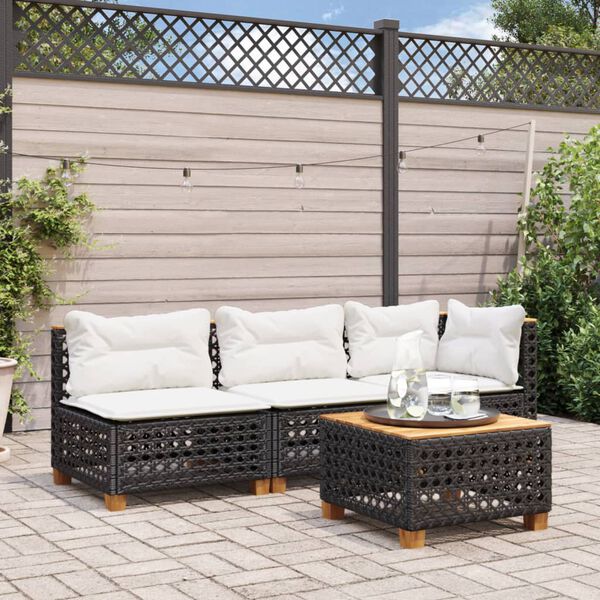 vidaXL Mesa de jardín ratán PE y madera acacia negro 55x55x36 cm