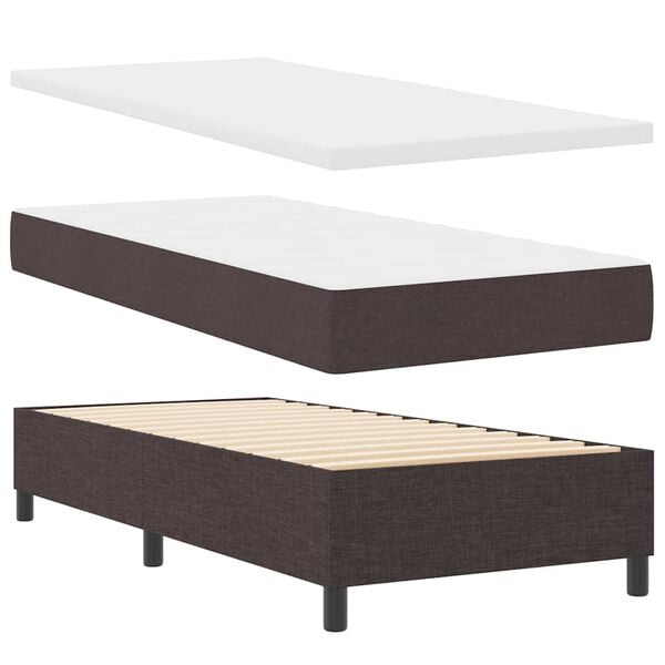 vidaXL Cama tipo Box Spring con colch&oacute;n Marr&oacute;n Oscuro 90 x 190 cm tela