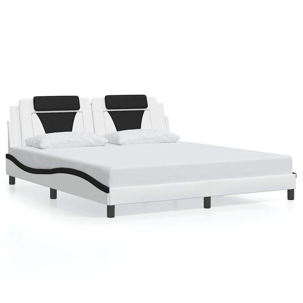 vidaXL Estructura de cama Viana sin colch&oacute;n cuero sint&eacute;tico blanco y negro