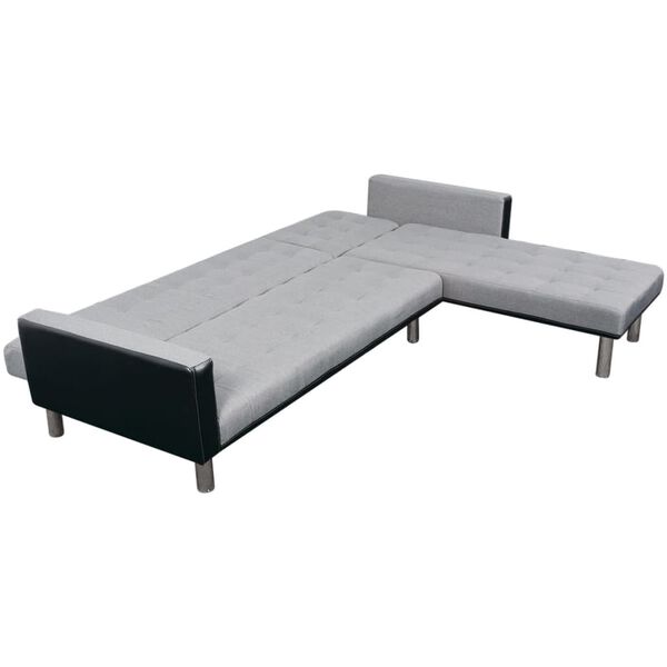 vidaXL Sof&aacute; cama en forma de L de tela en negro y gris