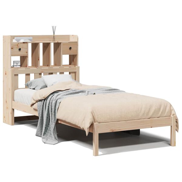 vidaXL Cama con estanter&iacute;a sin colch&oacute;n madera maciza de pino 90x190 cm