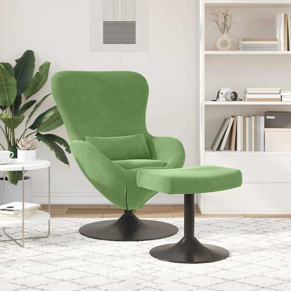 vidaXL Silla Huevo con Puff Verde claro Terciopelo