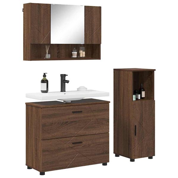 vidaXL Juego de muebles de ba&ntilde;o con caj&oacute;n 3 pcs Roble Marr&oacute;n