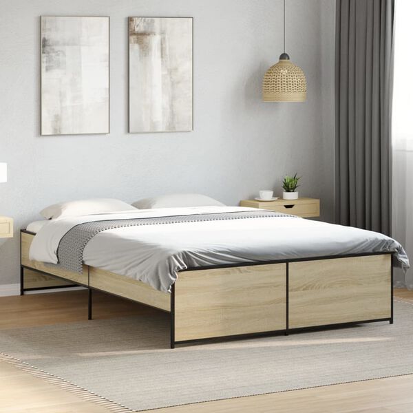 vidaXL Estructura cama madera ingeniería metal roble Sonoma 140x190 cm