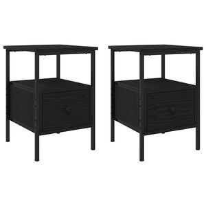 vidaXL Armario de Noche con caj&oacute;n 2 pcs Roble Negro 34 x 36 x 50 cm