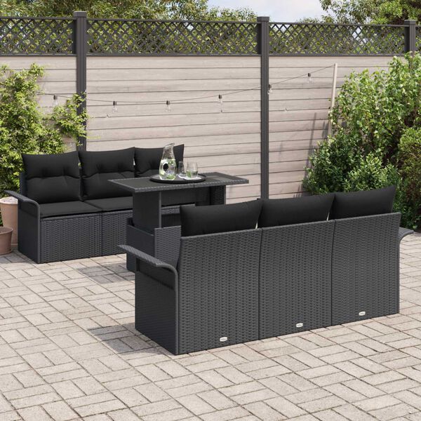 vidaXL Conjunto de sof&aacute; de jard&iacute;n 7 pcs Negro Rattan de Poli&eacute;ster