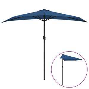 vidaXL Sombrilla balc&oacute;n semicircular palo aluminio azul 270x144x222 cm