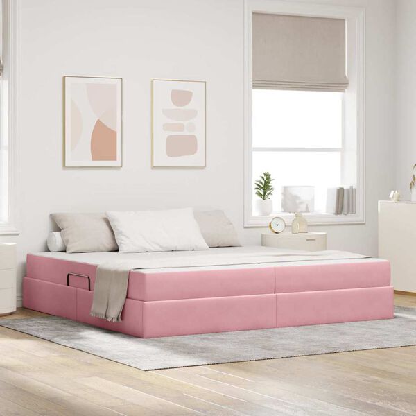 vidaXL Cama con almacenamiento y colch&oacute;n Rosa 200 x 200 cm Terciopelo