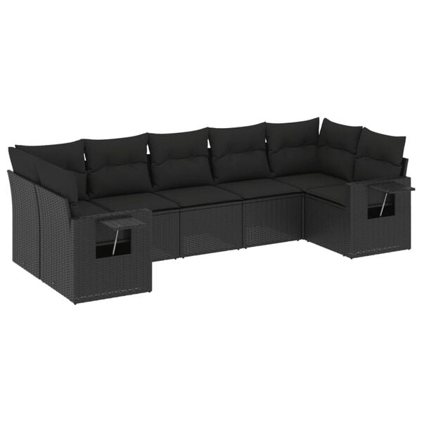 vidaXL Set de comedor de jard&iacute;n 7 pzas y cojines rat&aacute;n sint&eacute;tico negro
