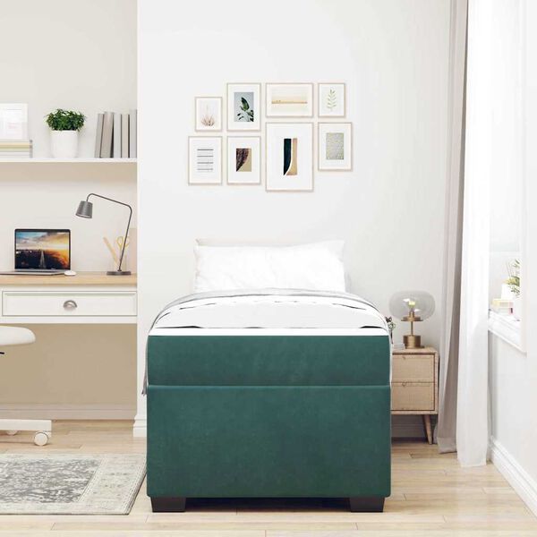 vidaXL Estructura de cama con colch&oacute;n Verde oscuro 90 x 200 cm tela