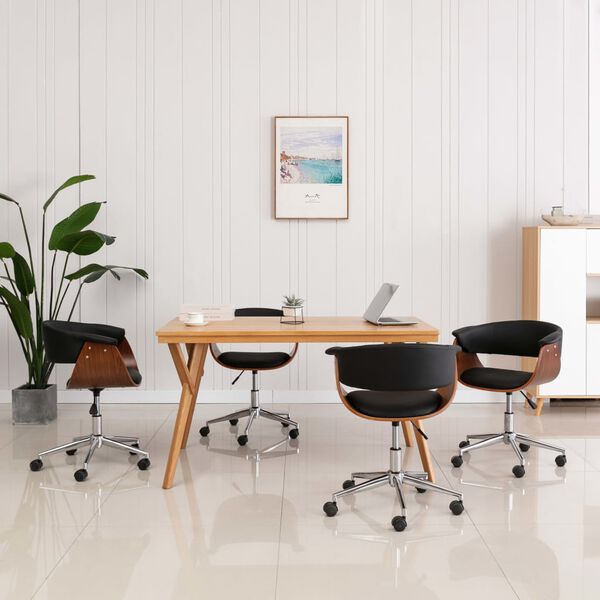 vidaXL Sillas de comedor giratorias 4 unidades cuero sint&eacute;tico negro