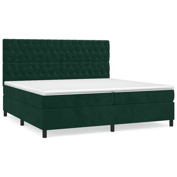 vidaXL Cama box spring con colch&oacute;n terciopelo verde oscuro 200x200 cm