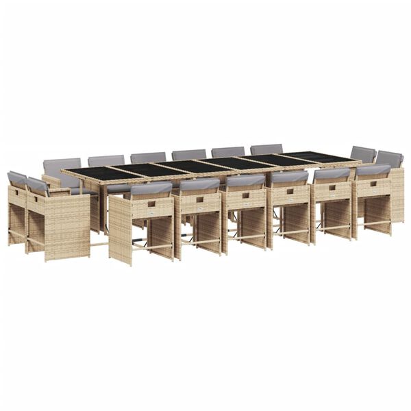 vidaXL Set comedor de jard&iacute;n 17 pzas con cojines rat&aacute;n sint&eacute;tico beige