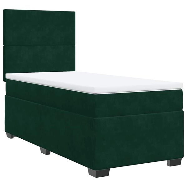 vidaXL Cama box spring con colch&oacute;n terciopelo verde oscuro 90x200 cm