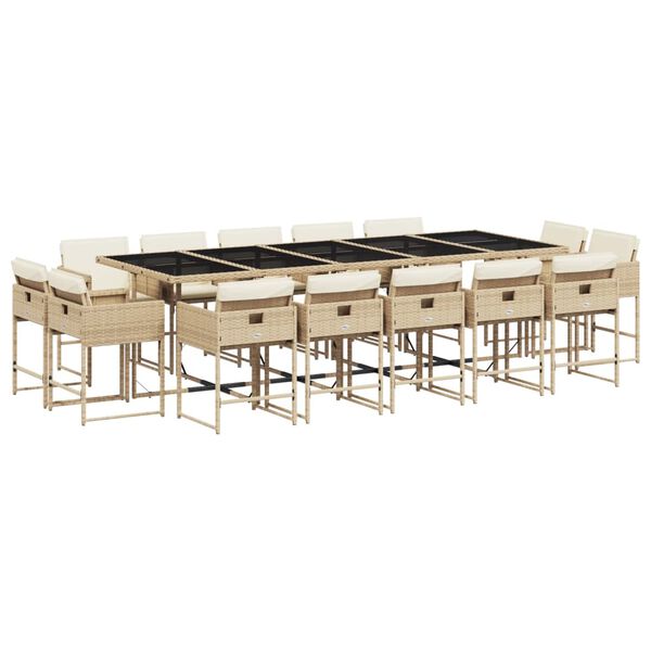 vidaXL Set comedor de jard&iacute;n con cojines 15 pzas rat&aacute;n sint&eacute;tico beige
