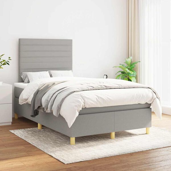 vidaXL Cama box spring con colch&oacute;n tela gris claro 120x190 cm
