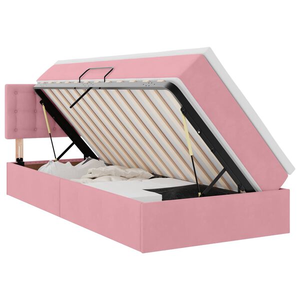 vidaXL Cama con almacenamiento y LED Rosa 90 x 200 cm Terciopelo