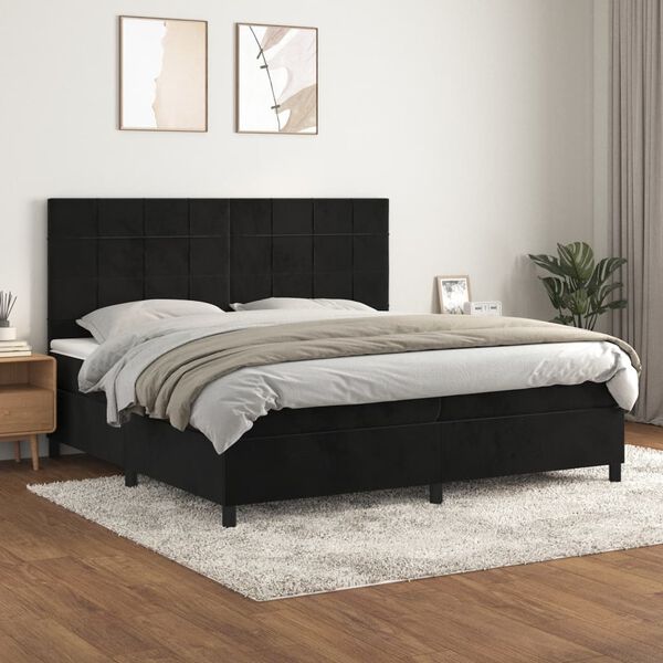 vidaXL Cama box spring con colch&oacute;n terciopelo negro 200x200 cm
