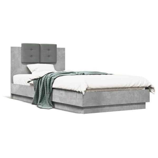 vidaXL Cama con cabecero madera de ingenier&iacute;a gris hormig&oacute;n 100x200 cm