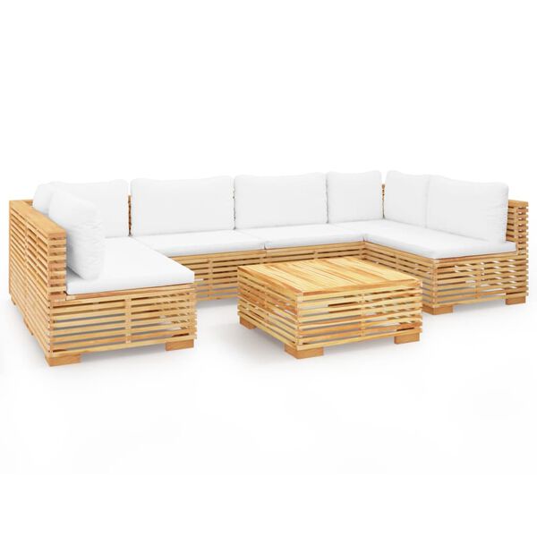 vidaXL Juego muebles de jard&iacute;n 7 piezas y cojines madera maciza teca