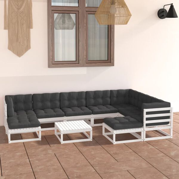vidaXL Set de muebles de jard&iacute;n 10 pzas con cojines madera pino blanco
