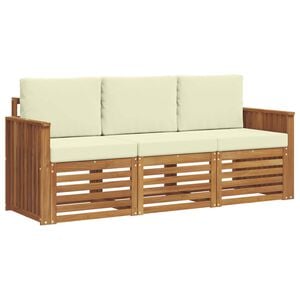 vidaXL Juegos de sof&aacute;s 3 uds. Natural y Crema Madera de Acacia S&oacute;lida