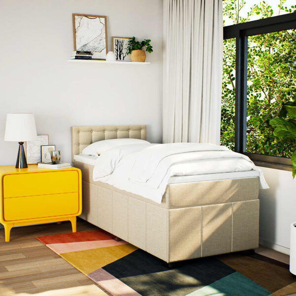 vidaXL Cama box spring con colch&oacute;n tela color crema 80x200 cm