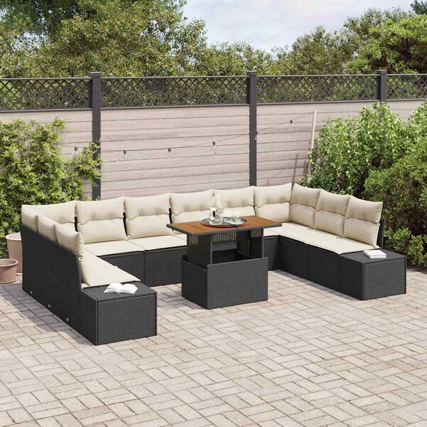 vidaXL Conjunto de sofá de jardín 11 pcs Negro Poliratán