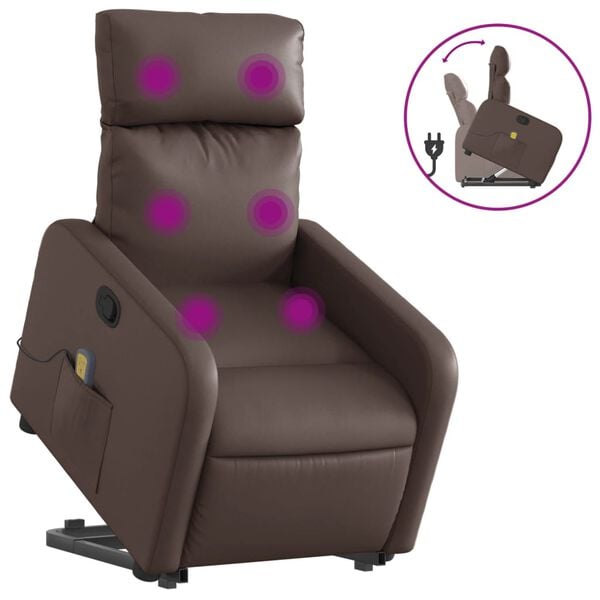 vidaXL Sillón reclinable de masaje de pie de cuero sintético marrón