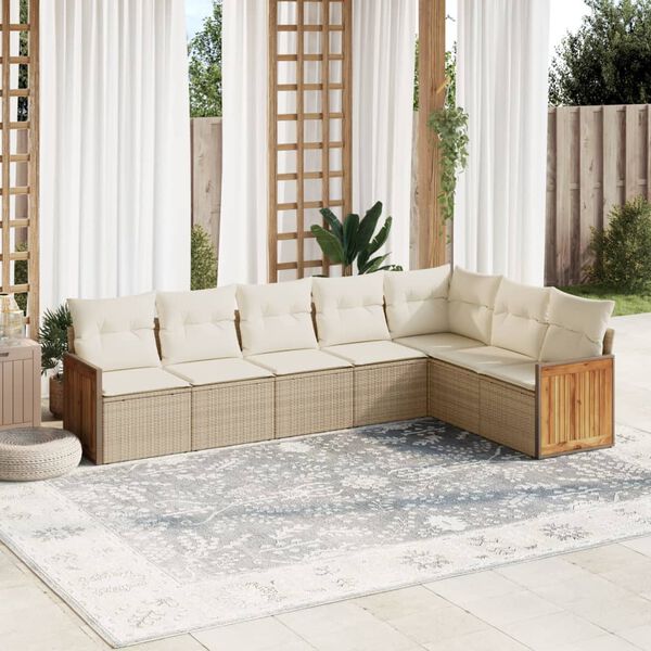 vidaXL Set sof&aacute;s de jard&iacute;n 7 piezas y cojines rat&aacute;n sint&eacute;tico beige