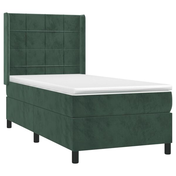 vidaXL Cama box spring con colch&oacute;n terciopelo verde oscuro 90x190 cm