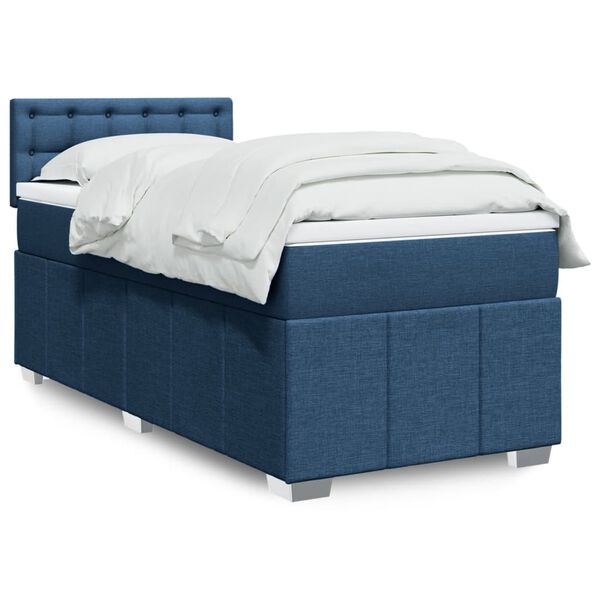 vidaXL Cama box spring con colch&oacute;n tela azul 90x200 cm