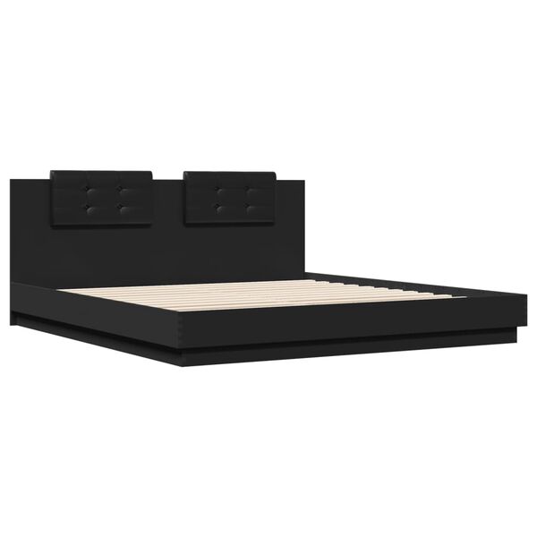 vidaXL Estructura cama con cabecero madera ingenier&iacute;a negro 160x200 cm
