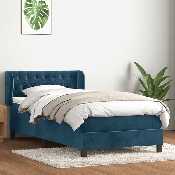 vidaXL Cama box spring con colch&oacute;n terciopelo azul oscuro 80x210 cm
