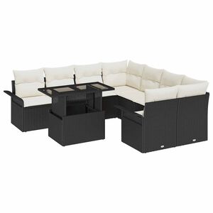 vidaXL Conjunto de sof&aacute; de jard&iacute;n con coj&iacute;n 9 pcs Negro Polirat&aacute;n