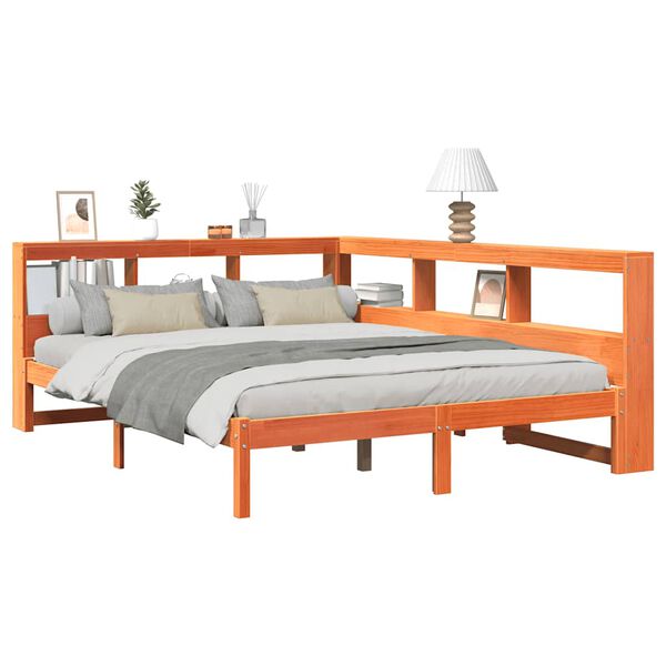 vidaXL Cama con estantería sin colchón madera maciza marrón 140x200 cm