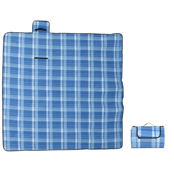 vidaXL Manta de picnic plegable terciopelo a cuadros azul 200x200 cm