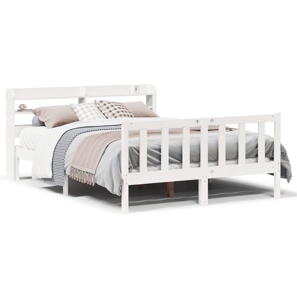vidaXL Estructura de cama sin colch&oacute;n madera de pino blanco 135x190 cm