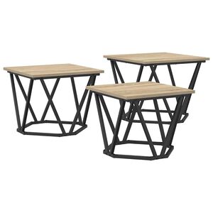 vidaXL Mesa de Caf&eacute; 3 pcs Roble Sonoma Madera Ingenierizada y Acero