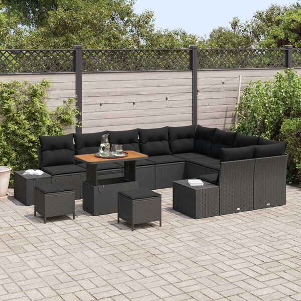 vidaXL Conjunto de sof&aacute; de jard&iacute;n 12 pcs Negro Polirat&aacute;n