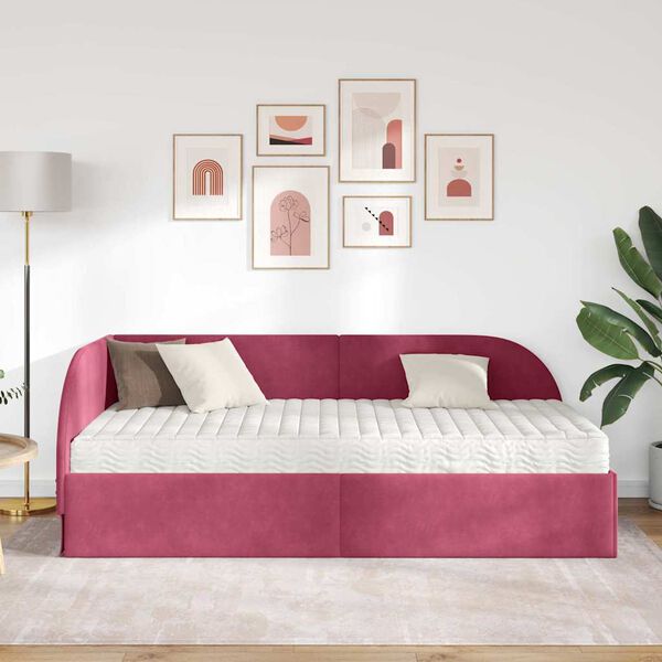 vidaXL Estructura de Cama Esquina con Colch&oacute;n 2 pcs Rojo Terciopelo
