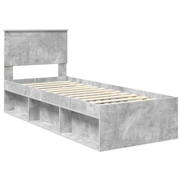 vidaXL Estructura de cama con cabecera Gris concreto 75 x 190 cm