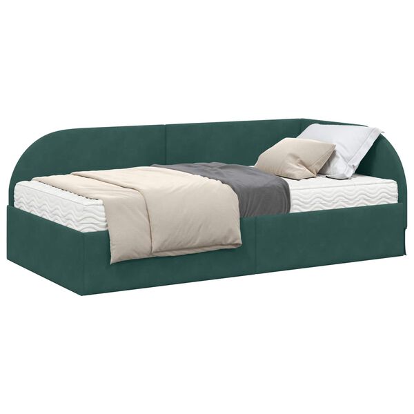 vidaXL Estructura de Cama Esquina con Colch&oacute;n 2 pcs Verde Terciopelo