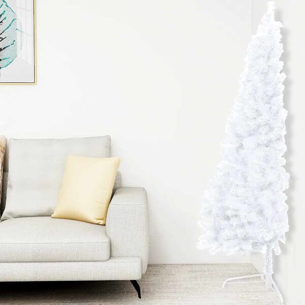vidaXL Medio &aacute;rbol de Navidad con luces y bolas blanco 240 cm