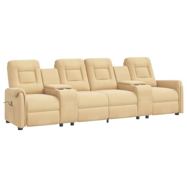 vidaXL Sill&oacute;n de masaje reclinable 4 plazas con portavasos crema