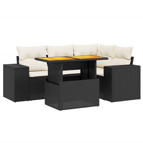 vidaXL Set de muebles de jardín 5 pzas y cojines ratán sintético negro