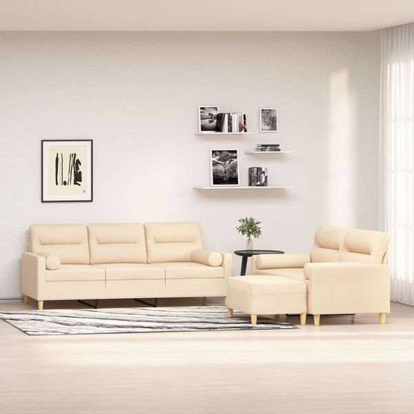 vidaXL Juego de sof&aacute;s con cojines 3 piezas tela crema